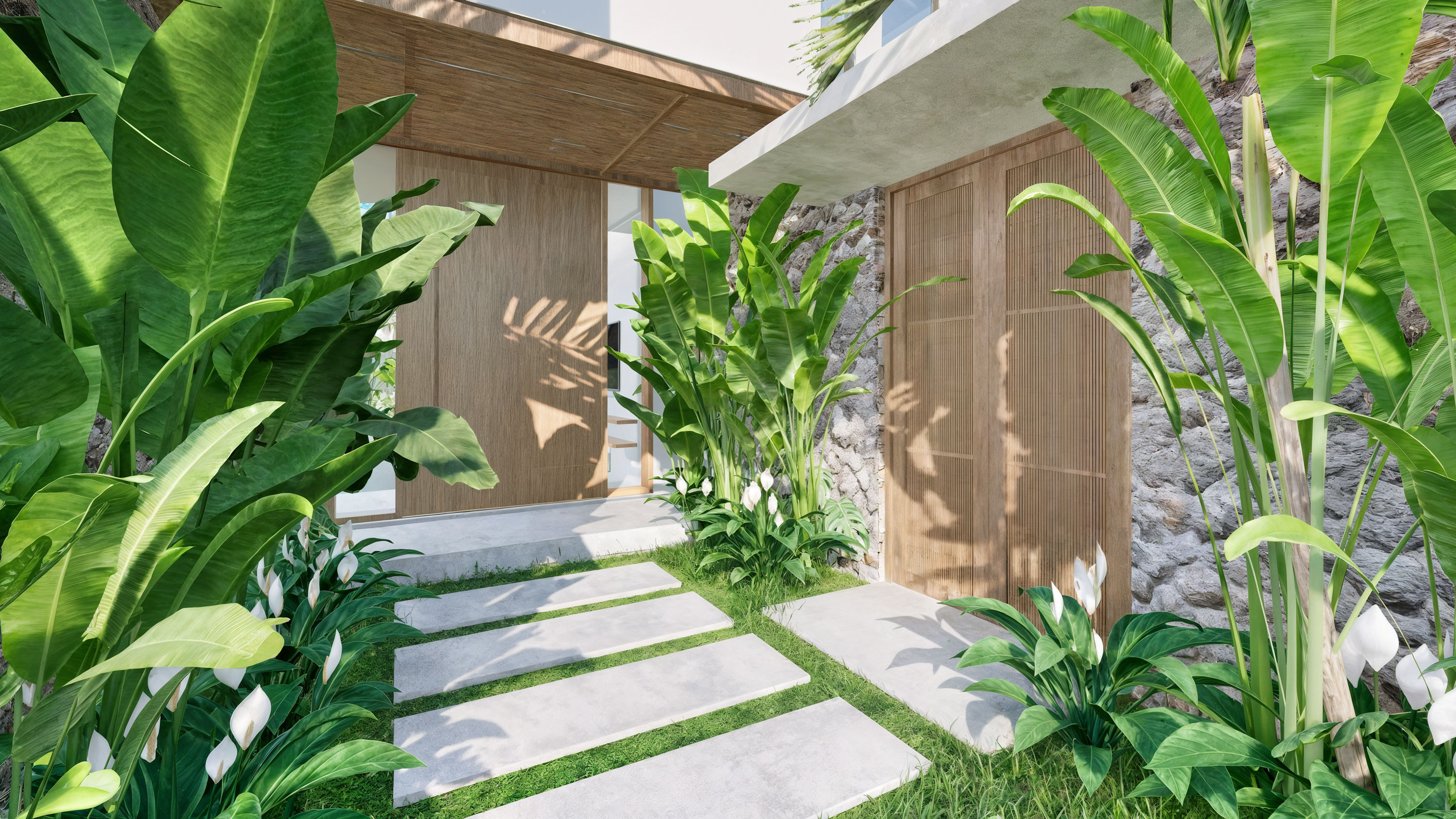 Entrance path through tropical garden